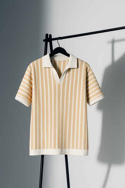 Mustard & White Vertical Striped Short-Sleeve Polo Shirt
