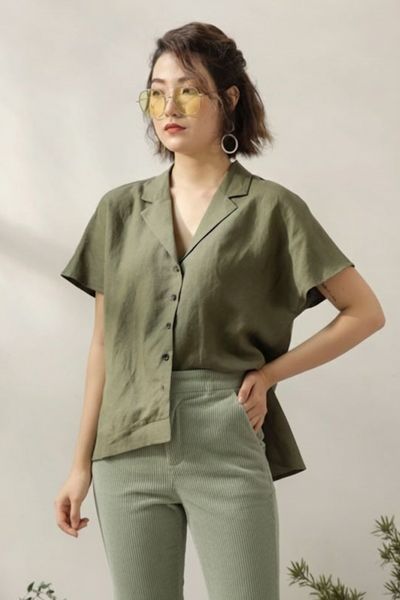 Women’s Sage Green Corduroy Wide-Leg Pants