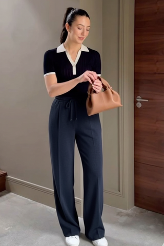 Royal Wave Wide-Leg Trousers - Dark Blue