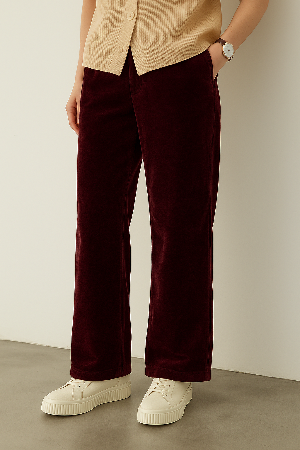 Women’s Maroon Corduroy Wide-Leg Pants