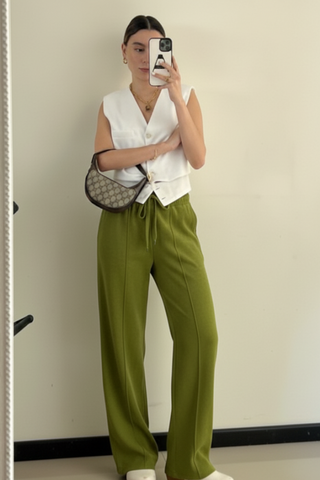 Olive Green Wide Leg Trousers - Effortless Style in Olive Haze