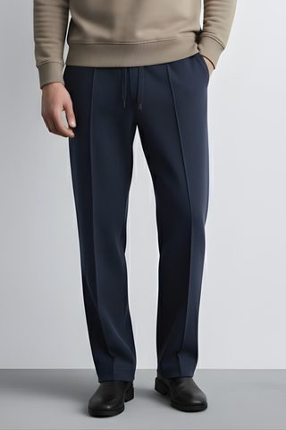 Men’s Relaxed Fit Trousers - Textured Blue Casual Comfort Wear