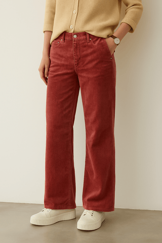 Women’s Rust Red Corduroy Wide-Leg Pants - Ecowears.pk