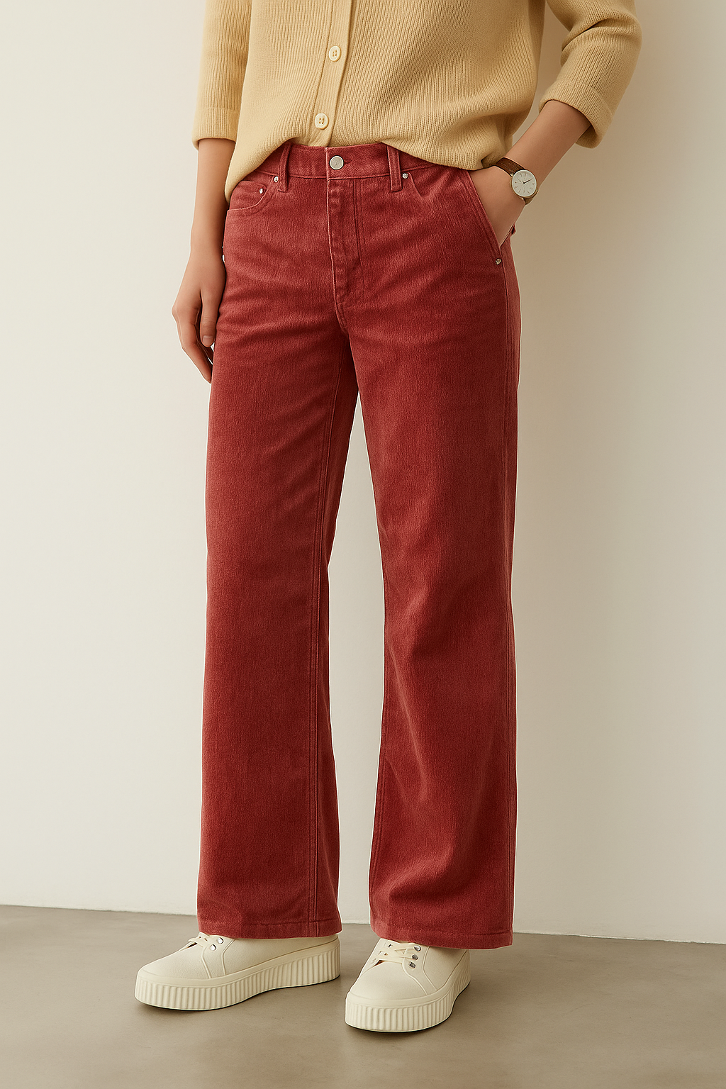 Women’s Rust Red Corduroy Wide-Leg Pants
