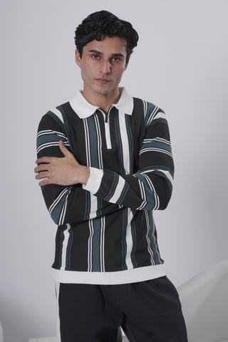 Black, Teal & White Striped Sweatshirt