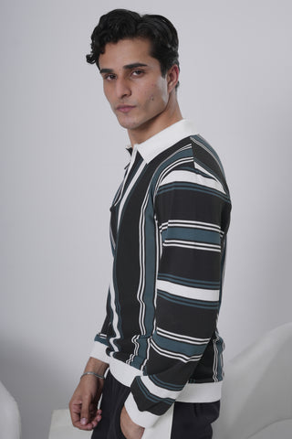 Black, Teal & White Striped Sweatshirt