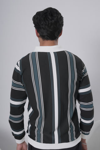 Black, Teal & White Striped Sweatshirt