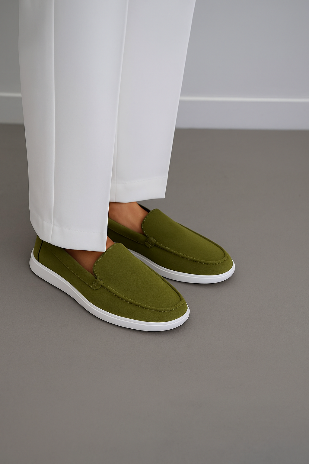 Olive Green Slip-On Loafers