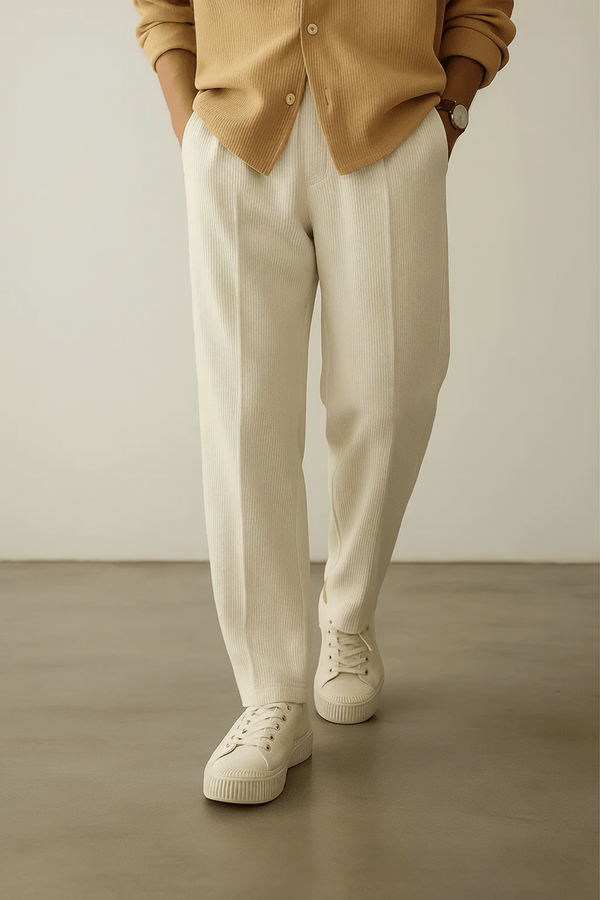 Classic Textured Trousers - Cream Beige