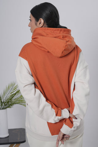Orange & Off-White Color Block Hoodie