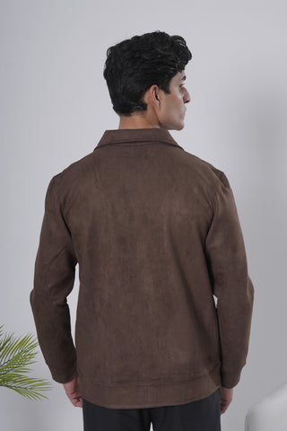 Brown Suede-Style Zip Jacket