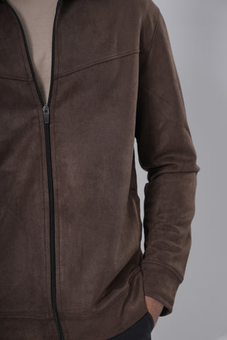 Brown Suede-Style Zip Jacket