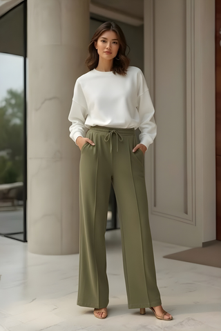 Dusty Olive Wide-Leg Trousers