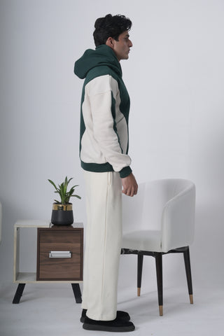 Green & Off-White Colorblock Hoodie