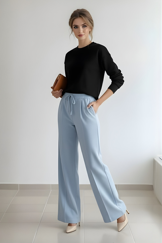 Serene Blue Flow Wide-Leg Trousers - Light Blue