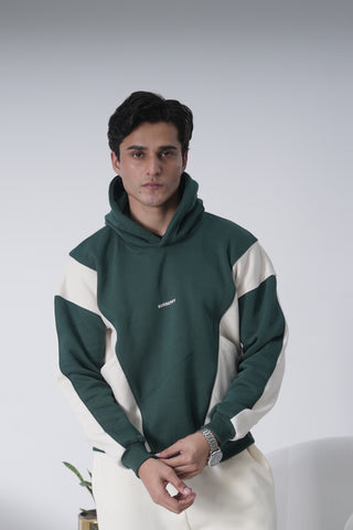 Green & Off-White Colorblock Hoodie