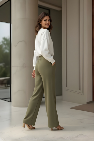 Dusty Olive Wide-Leg Trousers