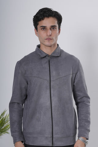 Grey Suede-Style Zip Jacket