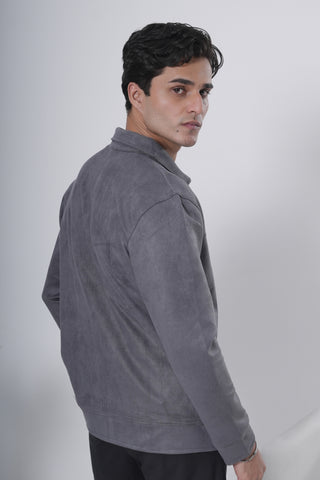 Grey Suede-Style Zip Jacket