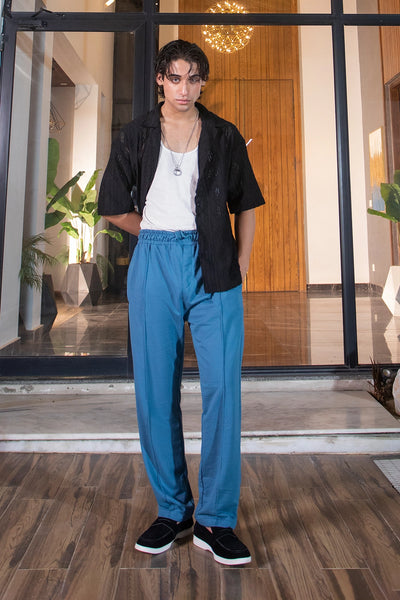 Black Sheer Shirt & Teal Trousers Summer Set