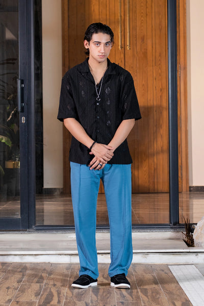 Black Sheer Shirt & Teal Trousers Summer Set
