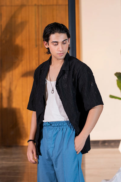 Black Sheer Shirt & Teal Trousers Summer Set
