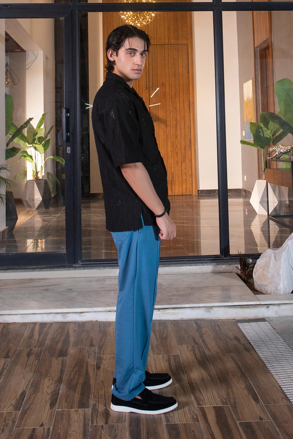 Black Sheer Shirt & Teal Trousers Summer Set