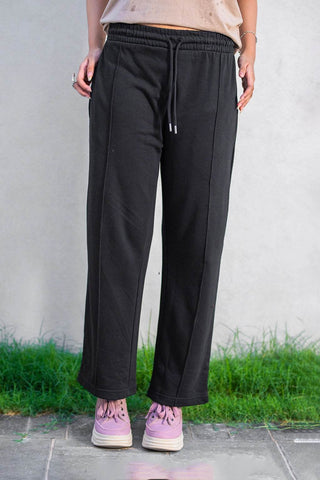 Black Drawstring Trousers for Daily Comfort - Straight-Leg Style - Ecowears.pk
