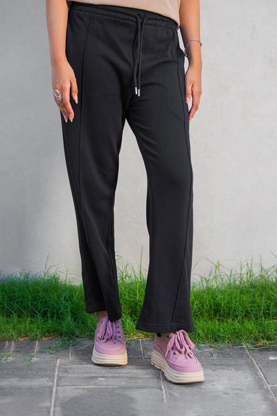 Black Straight-Leg Drawstring Trousers for Daily Comfort - Ecowears.pk