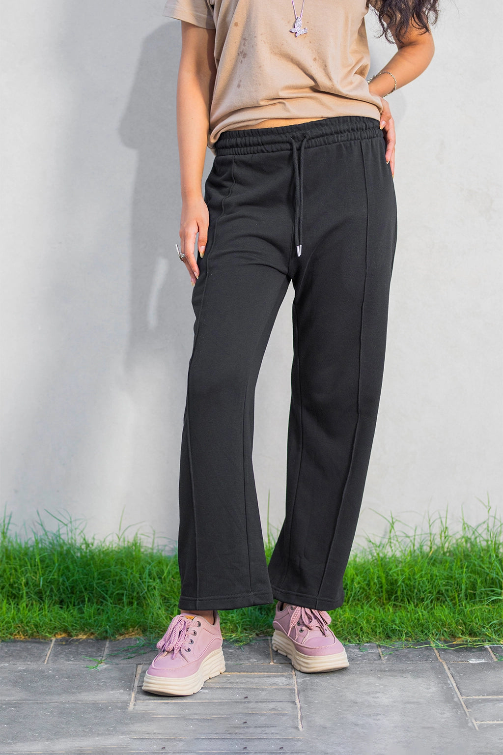 Black Straight-Leg Drawstring Trousers for Daily Comfort - Ecowears.pk