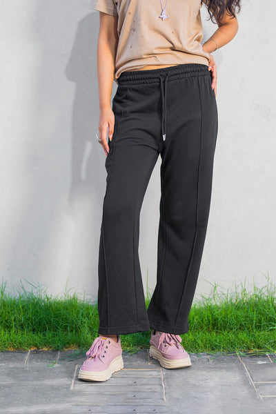 Black Straight-Leg Drawstring Trousers for Daily Comfort - Ecowears.pk