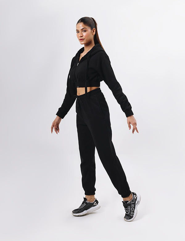 Black Croppped Tracksuit Set