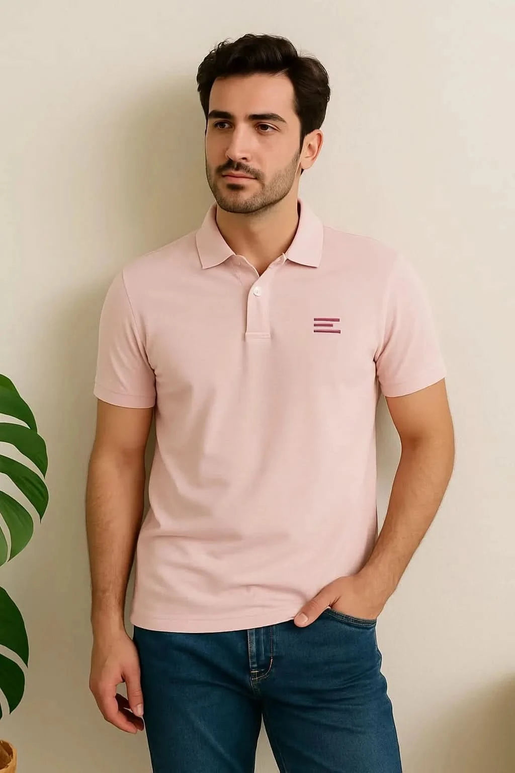 Blush Pink Men's Polo Shirt – Soft Cotton Comfort with Signature Style