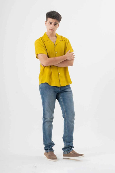 Bold Mustard Short Sleeve Shirt for Trendy Summer Looks