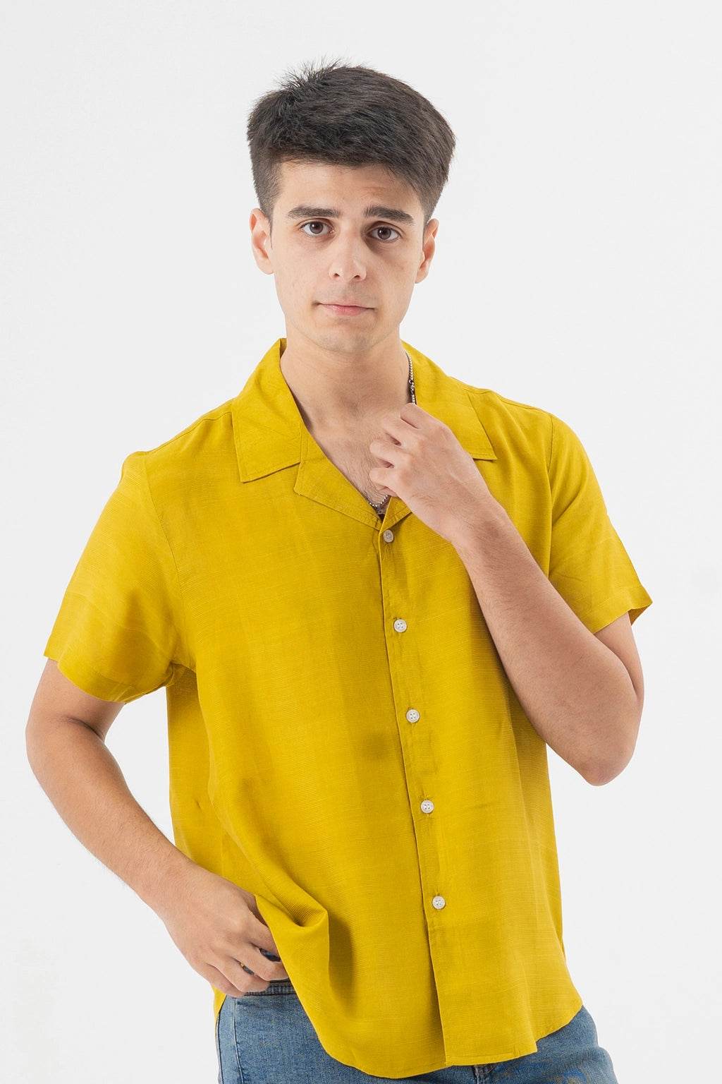 Bold Mustard Short Sleeve Shirt for Trendy Summer Looks