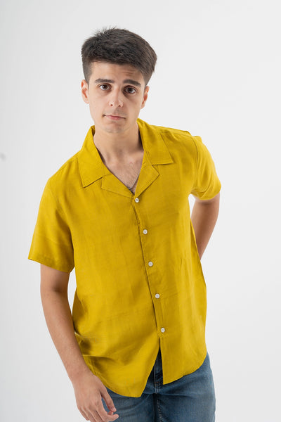 Bold Mustard Short Sleeve Shirt for Trendy Summer Looks