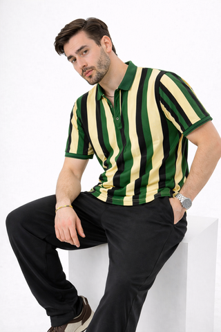 Green Multi Stripe Polo Tee