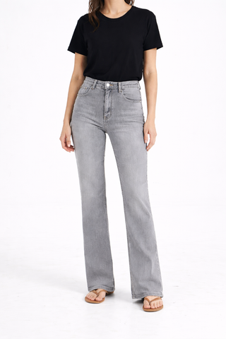 Light Ash Grey High-Waist Straight Leg Jeans