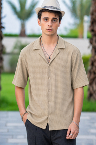 Neutral Summer Fit – Soft Beige Textured Shirt