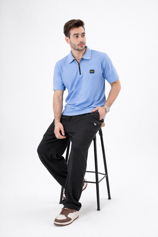 Sky Blue Zip Polo Tee