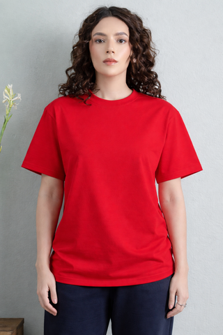 Women's Red Cotton T-Shirt – Classic Fit, Everyday Essential