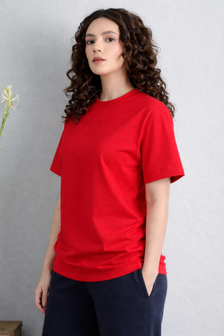 Women's Red Cotton T-Shirt – Classic Fit, Everyday Essential