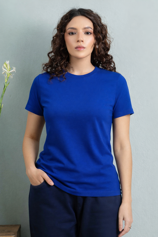 Royal Blue Crew Neck T-Shirt – Women's Bold Cotton Tee