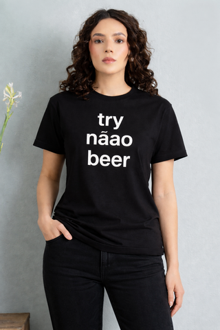 Try Náao Beer Graphic Tee – Women's Black Cotton Statement Shirt