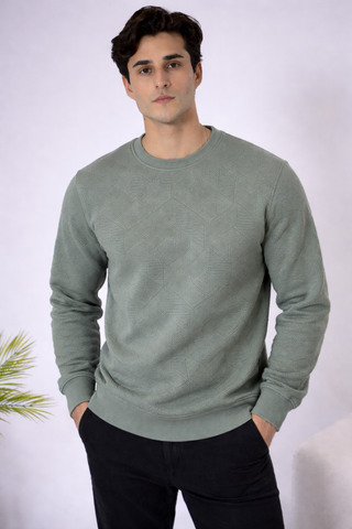 Textured Crew Neck Sweatshirt – Sage Green