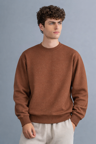 Textured Crew Neck Sweatshirt – Chocolate Brown