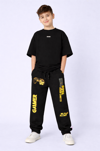 Black Printed Boys Trouser