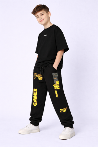 Black Printed Boys Trouser