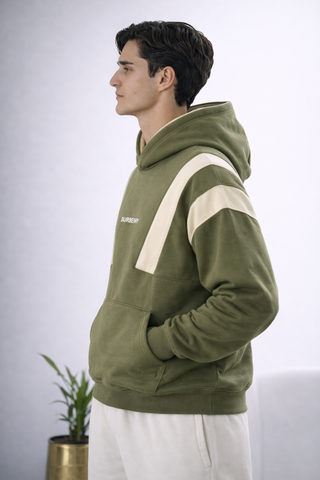 Olive Contrast Panel Hoodie