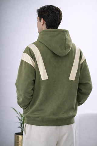 Olive Contrast Panel Hoodie